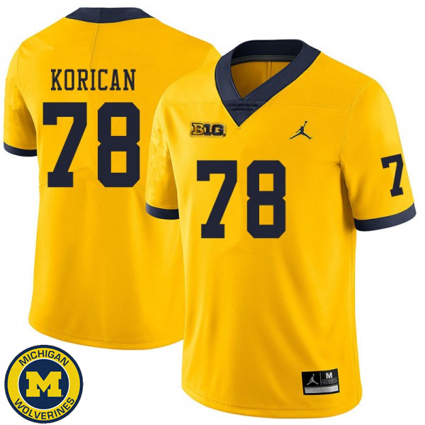 Mens Michigan Wolverines #78 Griffin Korican Yellow Official Game Jersey